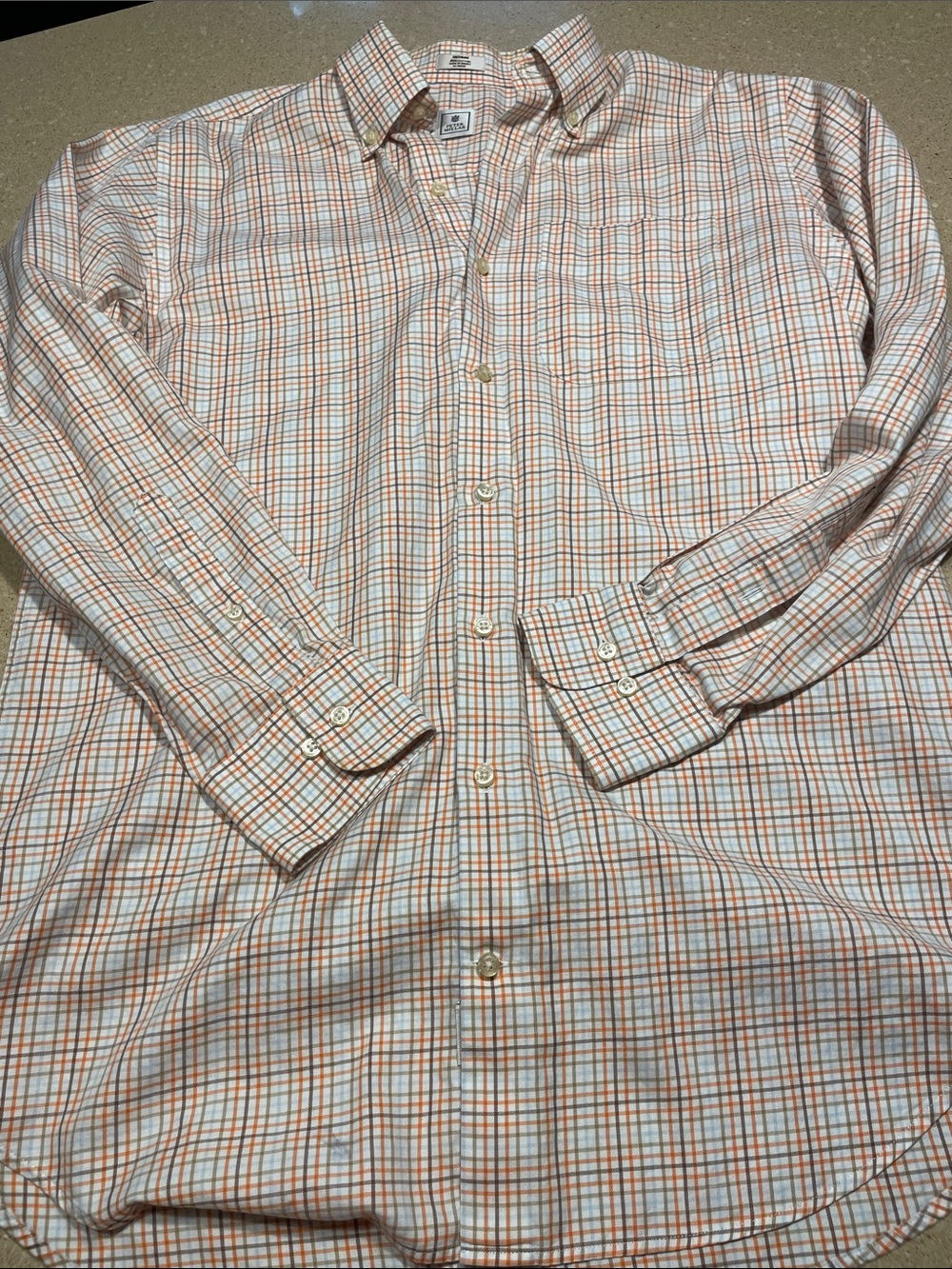 Peter Millar Orange and Brown Plaid Button-Down Shirt